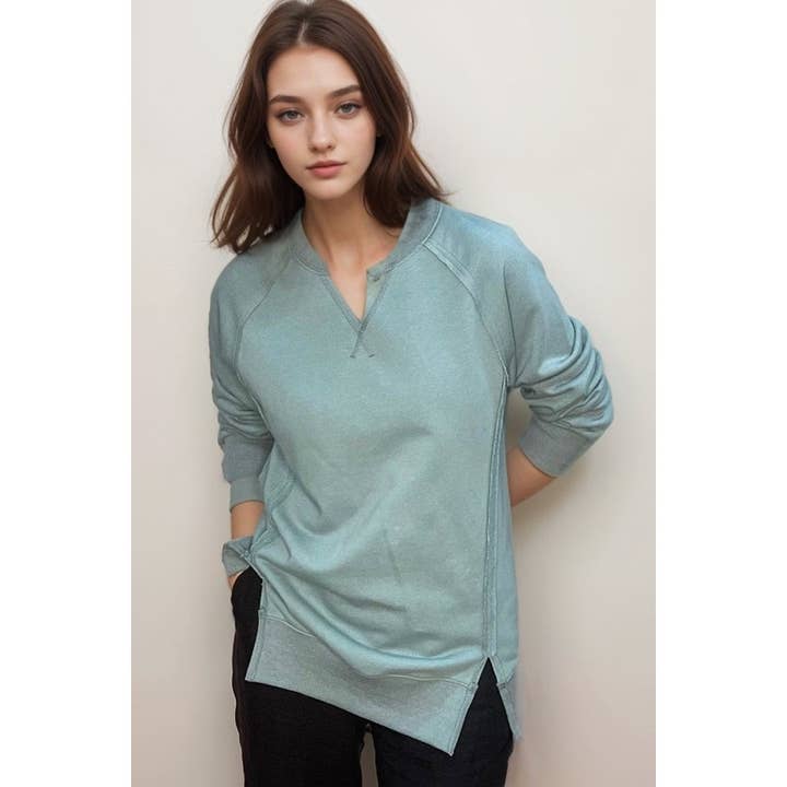 Cotton Split Neck Long Sleeve Sweatshirt for wholesale by LIME N CHILI
