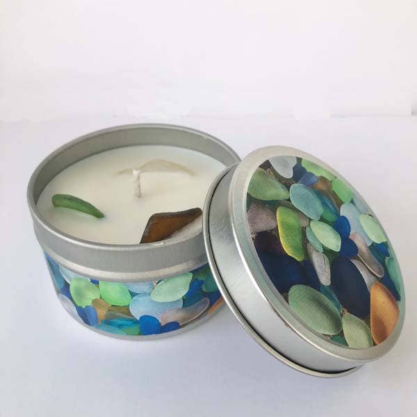Sea Glass Discovery Candle Tin-Cobalt for wholesale by B McVan Designs