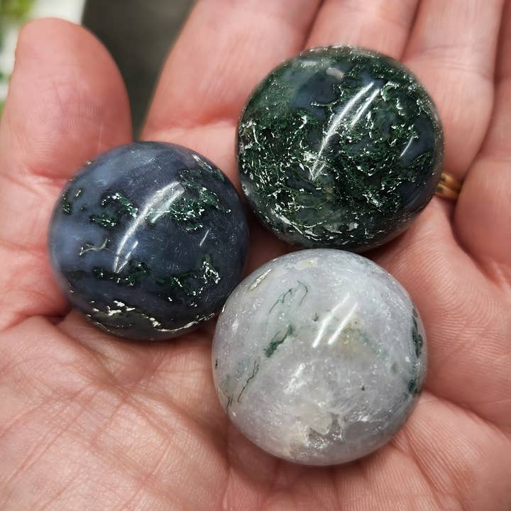 Moss Agate Gemstone Spheres-30mm-(Approx. 1lb. Bag) for wholesale by Meraki Gemstones