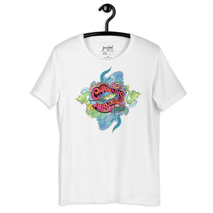 Joan Seed Studio inc. - Venta al por mayor Camiseta estampada - Unisex - Cannabis Airlines camiseta unisex con cuello redondo