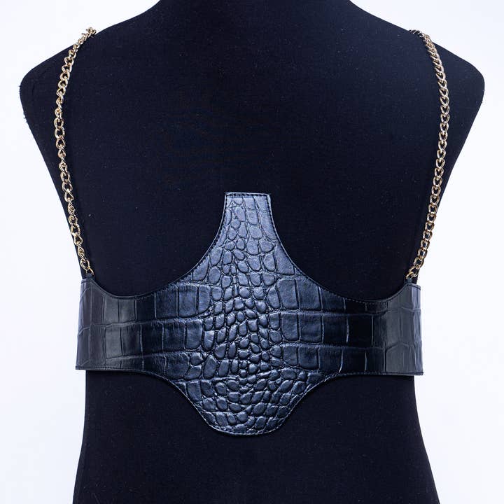 Corset Belt: Black Crocodile Print for wholesale by Winston Luxury Leather