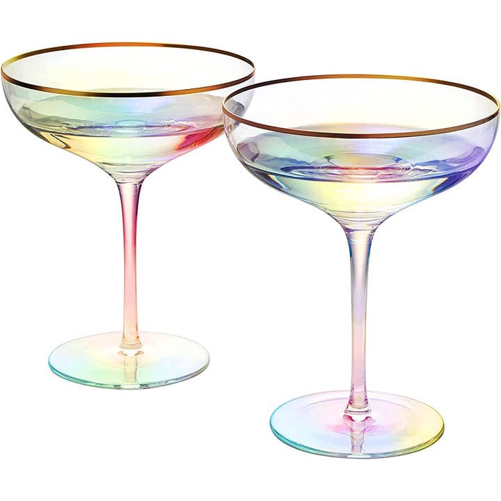 The Wine Savant / Khen Glassware - Wholesale Cocktail/Liquor Glass - Large Iridescent Gilded Coupe Glass 2-Set
