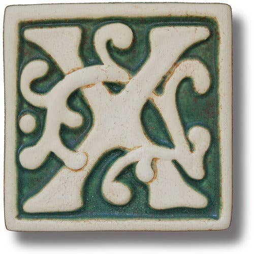 Carrelage lettre X, style William Morris, 4 x 4 po pour la vente par Whistling Frog Tile Inc.