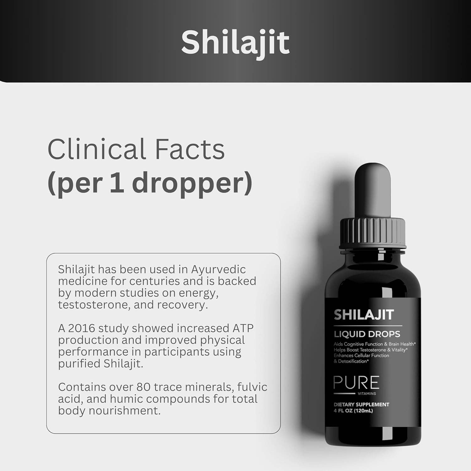 pure Vitamins - Wholesale Oral Supplement/Vitamin - Pure Vitamins Shilajit Liquid Drops 2000mg – 4 fl oz,120ml6