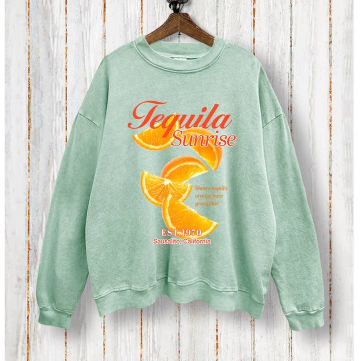 SWD385-P7228 TEQUILA SUNRISE PRINT MINERAAL GEWASSEN SWEATSHIRT voor wholesale door VINTAGE POINT USA
