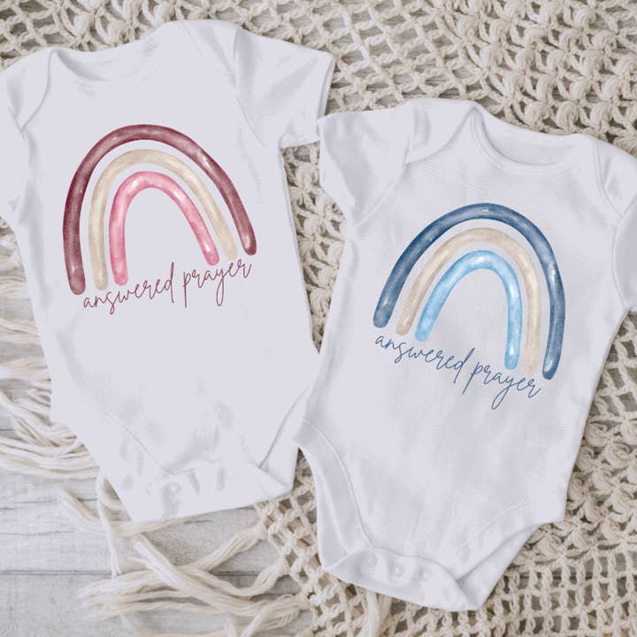 Answered Prayer Rainbow Baby, Watercolor Newborn Baby Onesie for wholesale by AvaryMaeInspirations