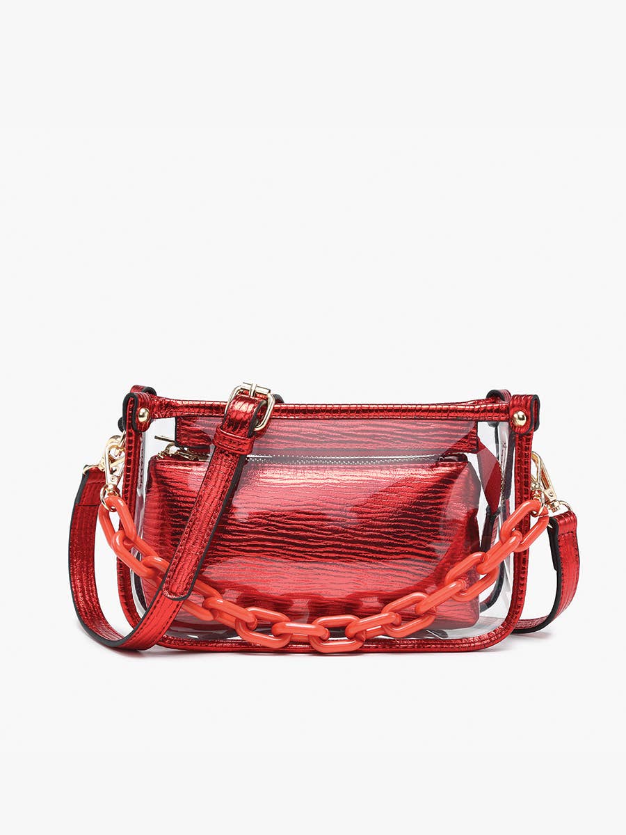 Jen & Co. - Vente Sac à bandoulière – femme - M2226CR Sac à bandoulière Jessica transparent avec chaîne6