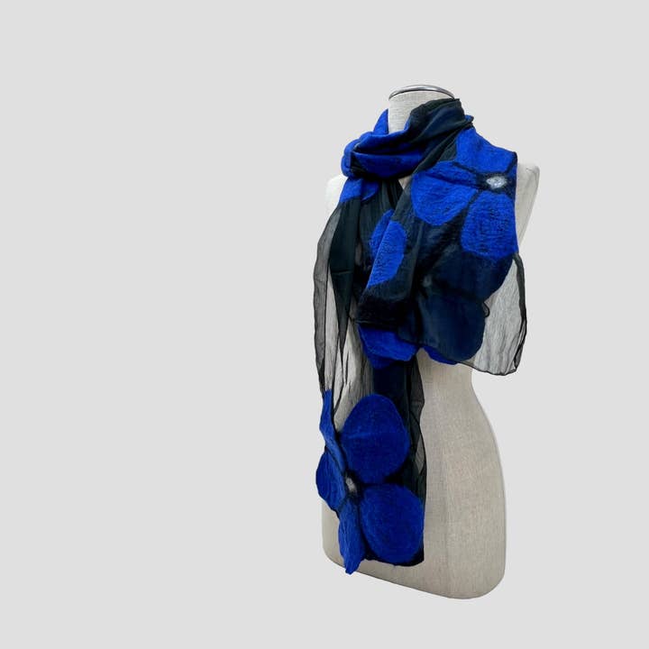 Feltiful - Wholesale Scarf - Women's - Blue Flower Wet Felt Scarf3
