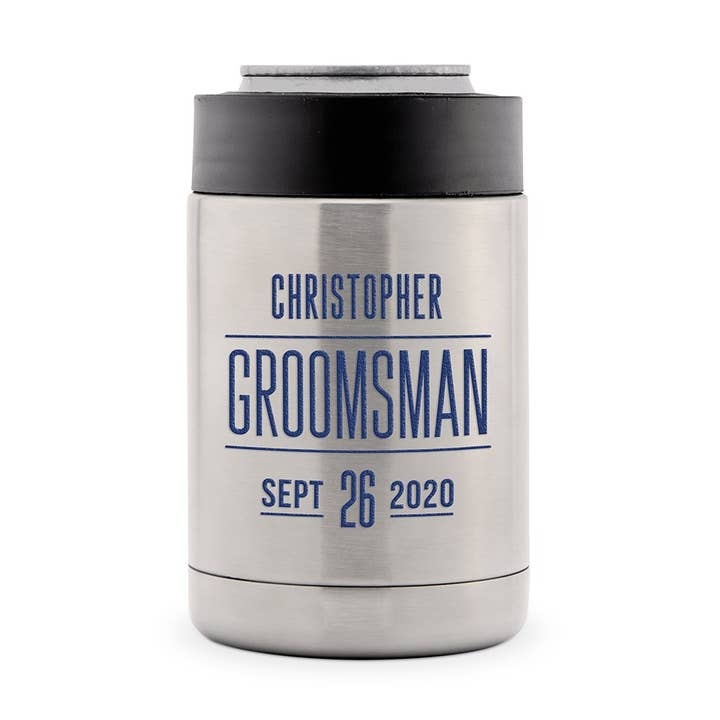 Weddingstar Inc. - Wholesale Drink huggers & koozies - Stainless Steel Insulated Beer Can Cooler - Sans Serif Groom0