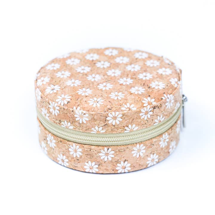 Meninas Bonitas Cork - Venta al por mayor Joyero/organizador de joyas - Caja redonda de corcho natural para guardar joyas L-1013