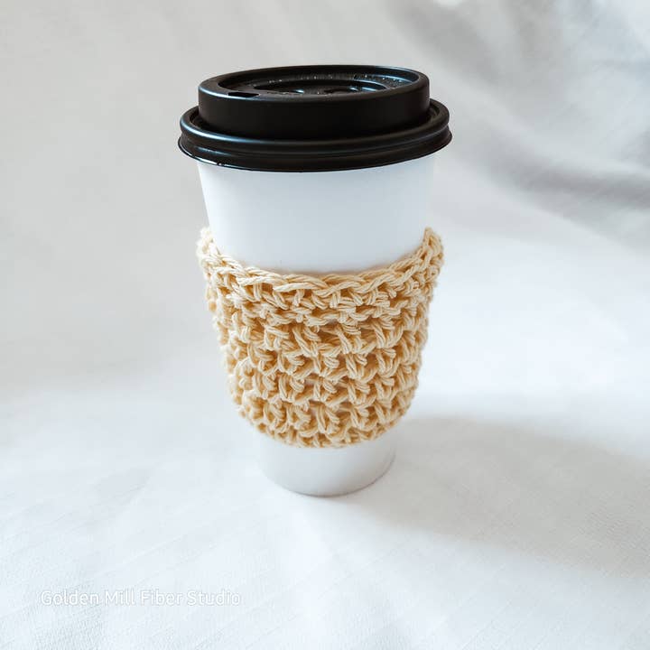 Petal and Pine - Vente Housses de boisson - Manchon à café réutilisable en crochet en coton │ Sunshine2
