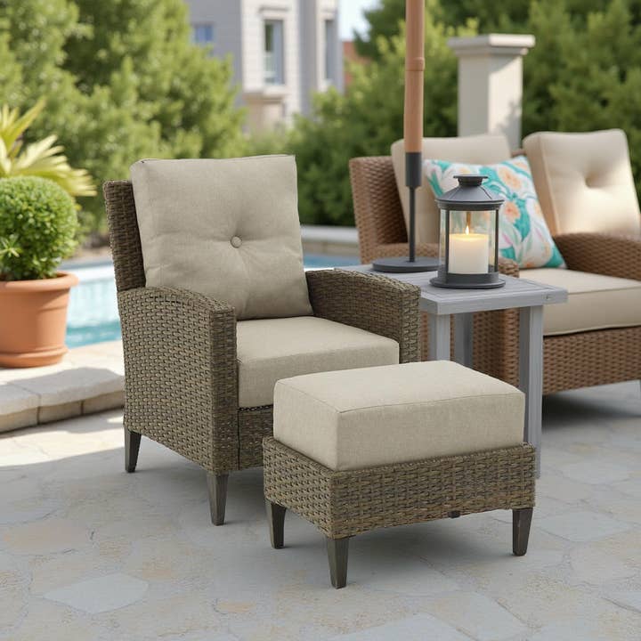 Greenwestons - Wholesale Patio set - Outdoor Wicker High Back Chair Set Oatmeal Patio Furniture2