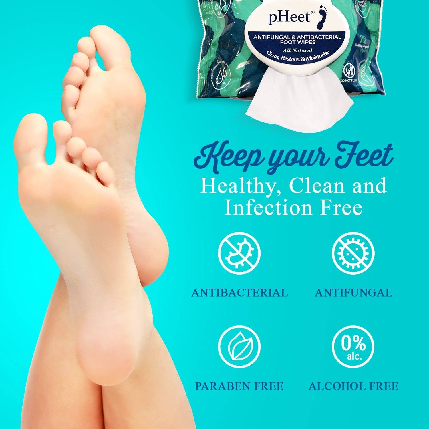 pH Select - Vente Crème pour les pieds - Lingettes antifongiques et antibactériennes pHEet® pour pieds d'athlète6
