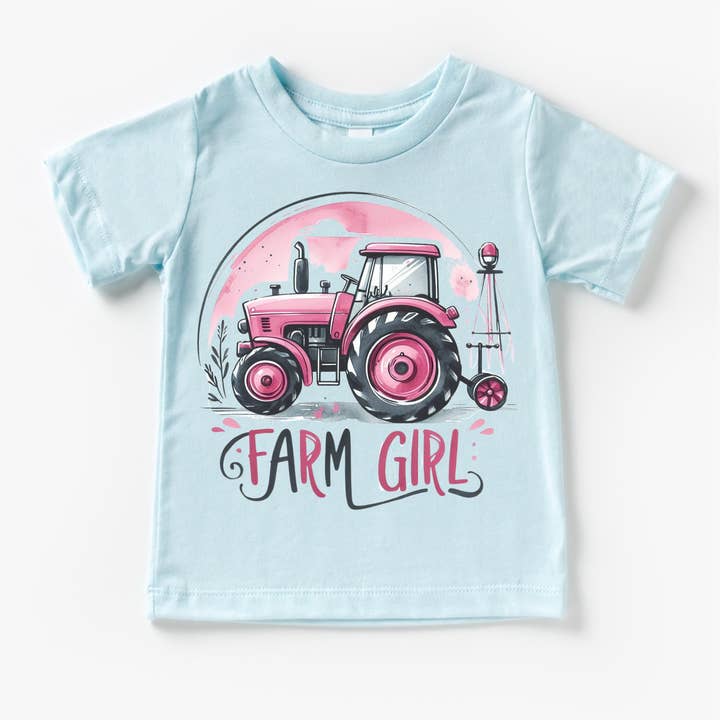 Madi Moosh - Wholesale Screen Printed T-Shirt - Kids - Farm Girl Pink Tractor Shirt - Girls Tractor Shirt5