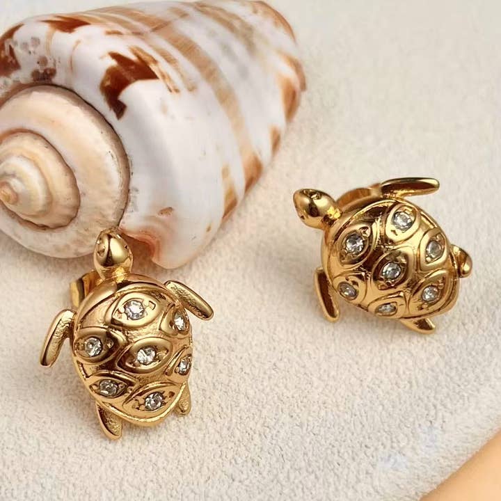 COSMOS - Wholesale Dangle Earrings - Golden Turtle Earrings Marine Crystal0