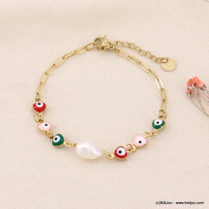 0223082 stainless steel chain bead eye protector bracelet for wholesale by Lilas de Seine