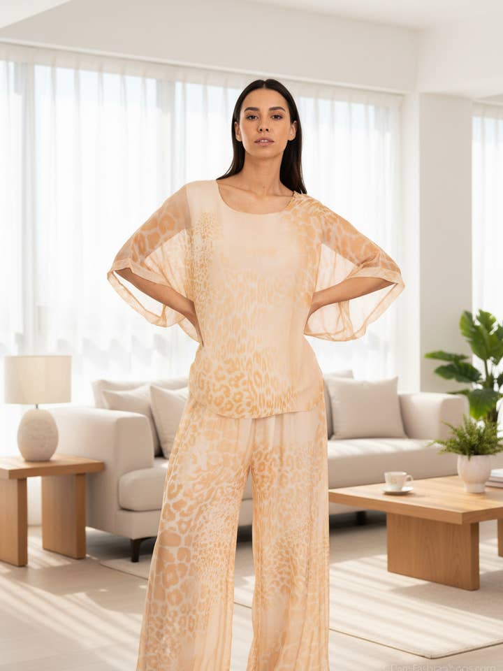 Løstsiddende leopardprintet bluse med trekvartærmer 50491 for engroshandel hos Shyloh