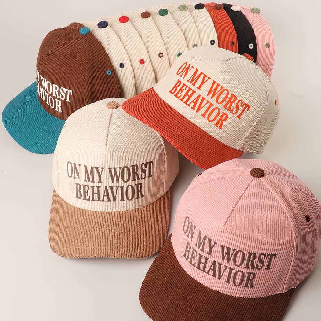 Fashion City - Wholesale Trucker Hat - Unisex - ON MY WORST BEHAVIOR Corduroy Trucker Hat13