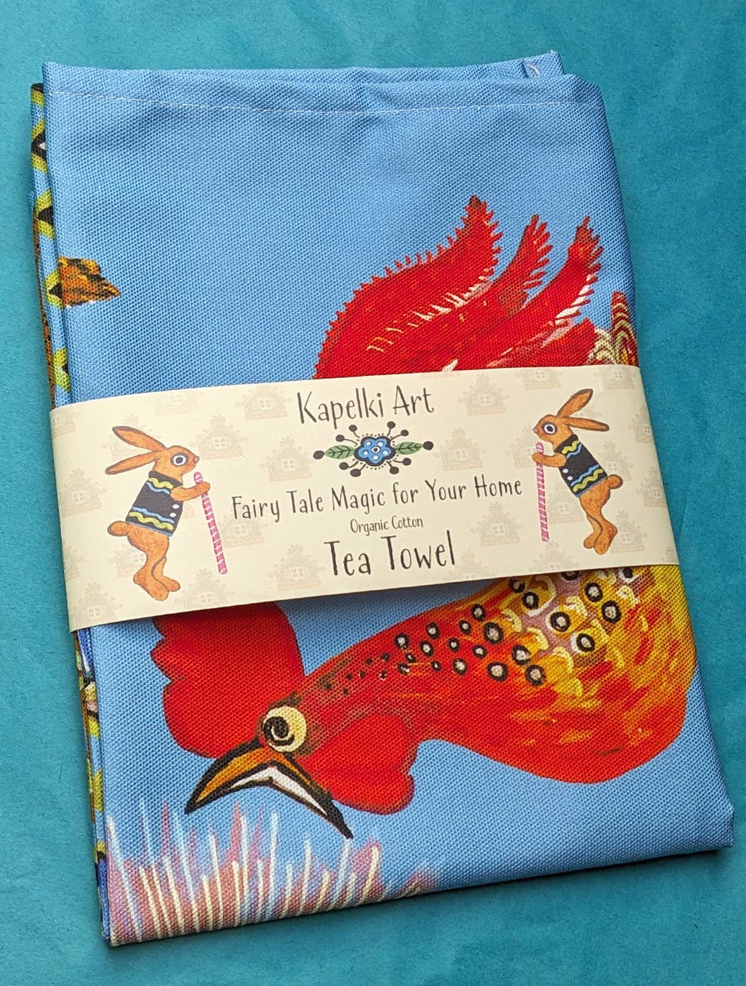 Kapelki Art - Wholesale Tea Towel - Folk art Rooster Chicken organic cotton kitchen towel1