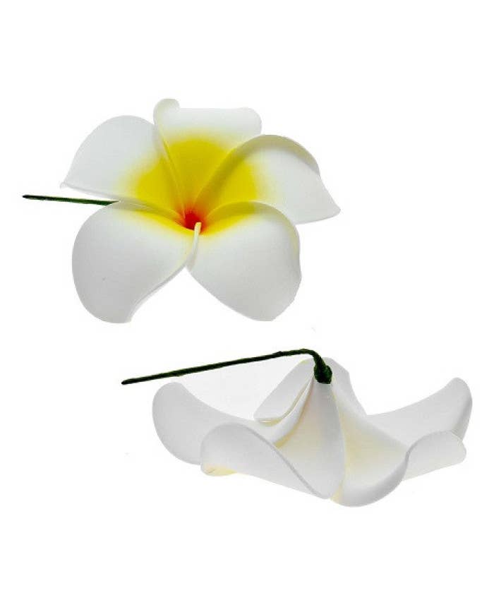 DK Hawaii - Wholesale Hair Pin - White Yellow Plumeria Flower Foam Hair Stick0
