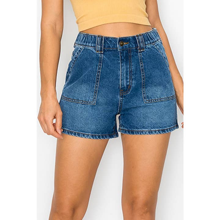 DENIM JEANS SHORTS WITH ELASTIC WAIST for wholesale by Timeless