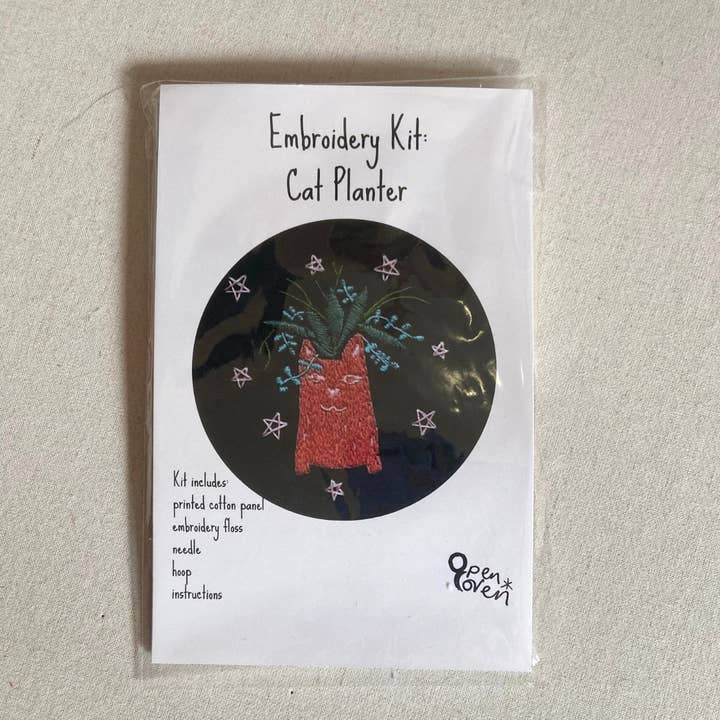 Open Coven - Wholesale Embroidery/Cross Stitch Supplies - Cat Planter 5 Inch Embroidery Kit1