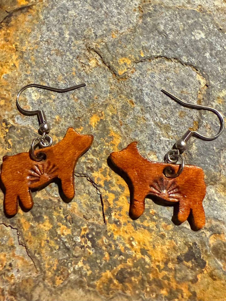 Pig Shaped Leather Earrings for wholesale by Wild Mountain Soul Designs
