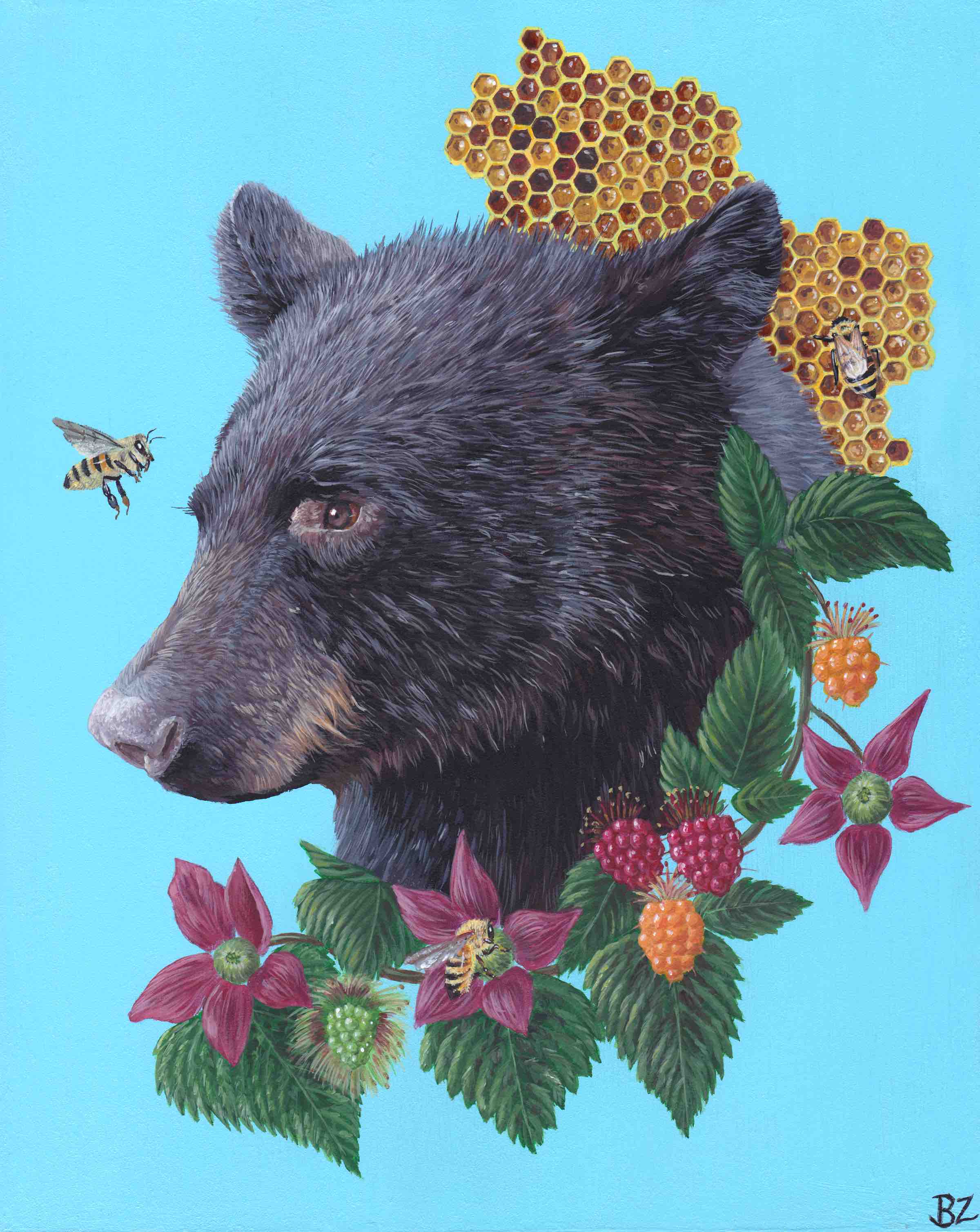 Bekah Zeimetz Art - Wholesale Art Print - "The Bear and the Bees" Black Bear Print1