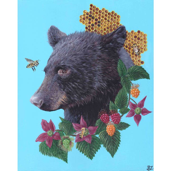Bekah Zeimetz Art - Wholesale Art Print - "The Bear and the Bees" Black Bear Print1