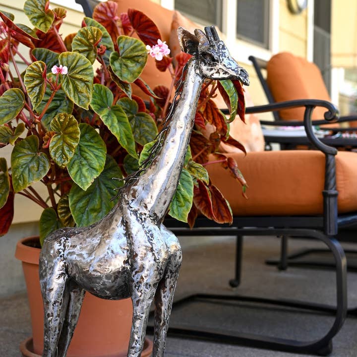 Swahili | AFRICAN MODERN - Wholesale Sculpture - 29" Kenyan Recycled Oil Drum Giraffe Statue3