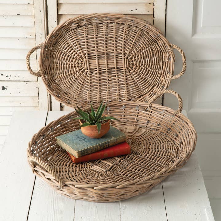 CTW Home Collection - Wholesale Decorative Tray - Set of Two Large Oval Wicker Trays