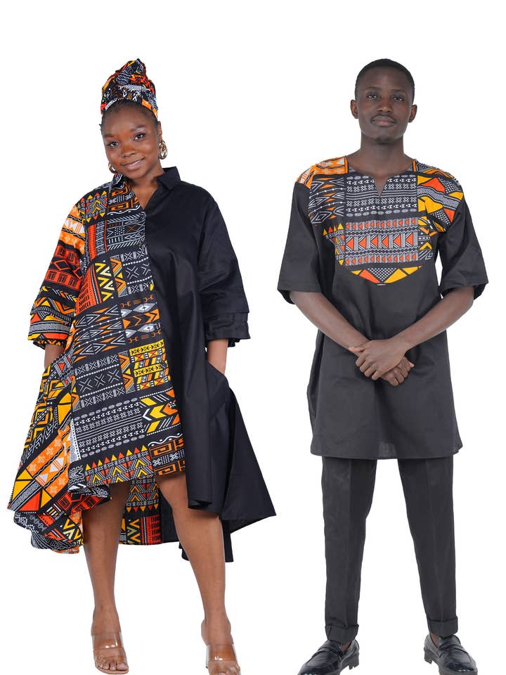 African Accent High Low Swing Dress & Men's Top | One Size & Plus Size for wholesale by Satsuma Wholesale