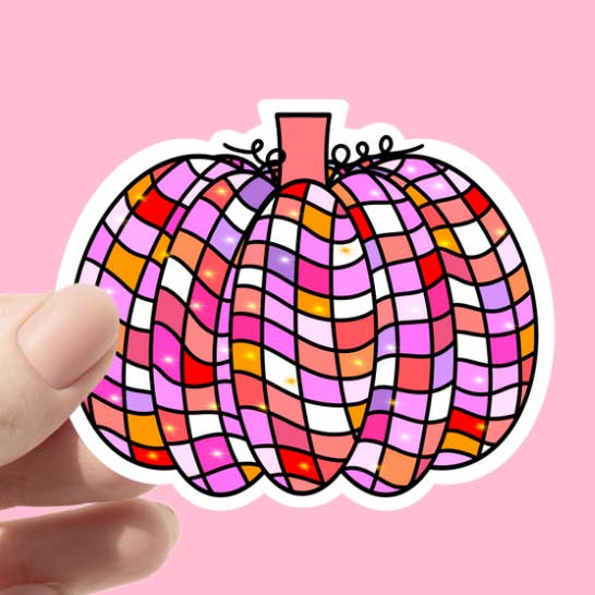Disco Ball Pumpkin Cute Halloween Sticker for wholesale by Chlo Ranae Co