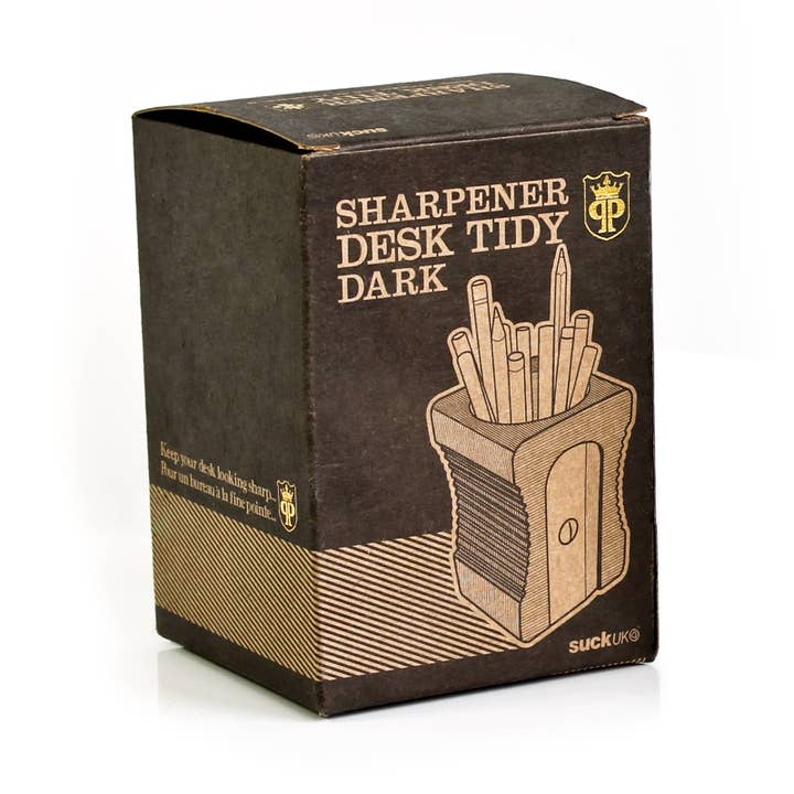 SUCK UK - Wholesale Pen & Pencil Holder - Wooden Sharpener Desk Tidy - Single Dark