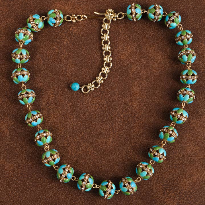 Vintage-Inspired Turquoise and Green Floral Bead Necklace for wholesale by GirlyPirateCo