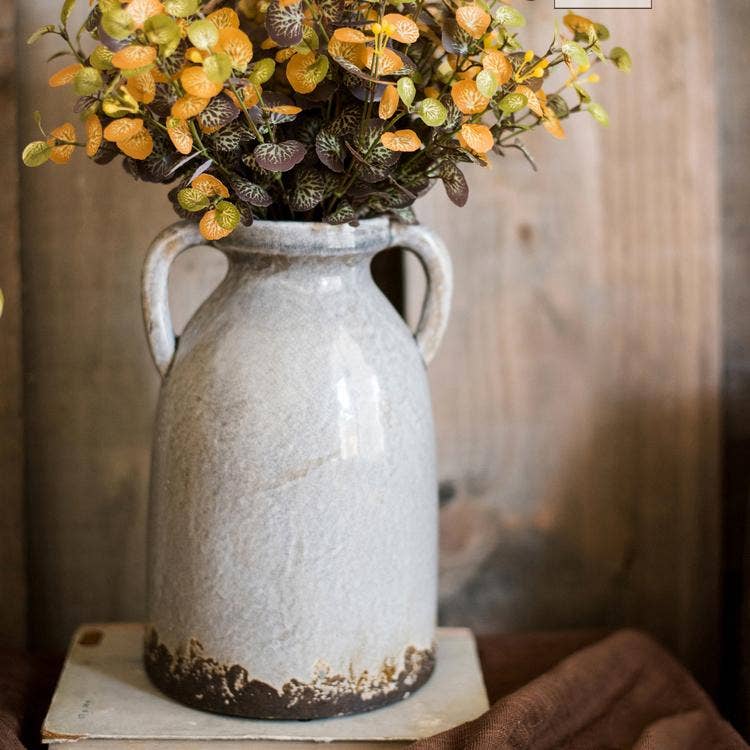 Rustic Reach - Vente Vases - Vase en poterie émaillée Binglie avec poignées4