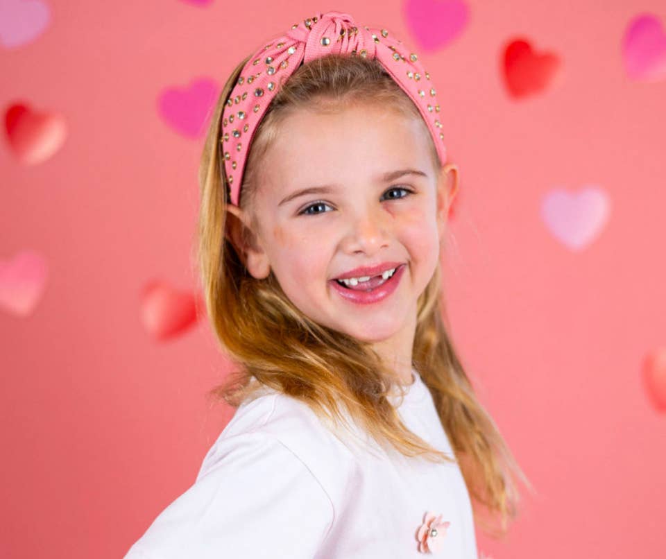 The Heady Chic – wholesale Fashion Headband - Kids – Kid and Tween Rose Pink Jeweled Knotted Headband1