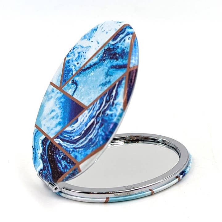 Angles and swirls oval compact mirror for wholesale by Tempest Designs