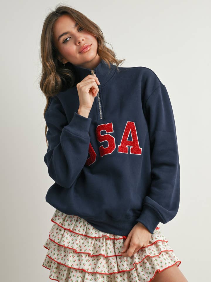 BUTTERMELON - Wholesale Sweatshirt - Women's - Quarter Zip Long Sleeve Top - BMT779519