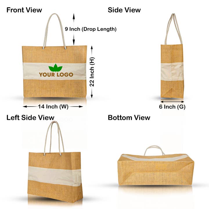 ecojutebags - Wholesale Grocery/shopping bag - Eco-Friendly Jute Tote with White Canvas Panel & Rope Handle2