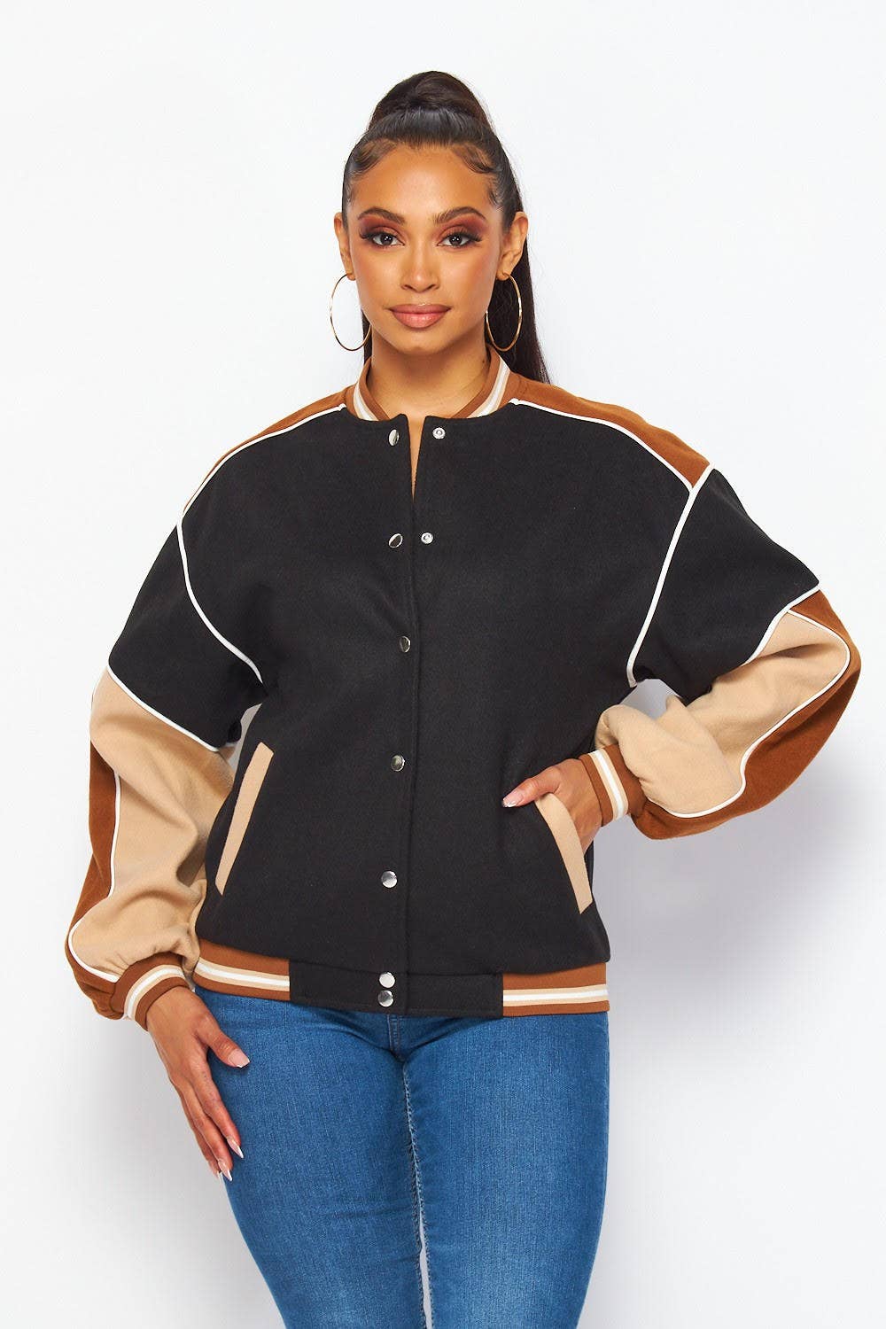 Boswell - Wholesale Varsity/Baseball Jacket - Women's - Varsity Jacket W Buttons N Side Pockets0