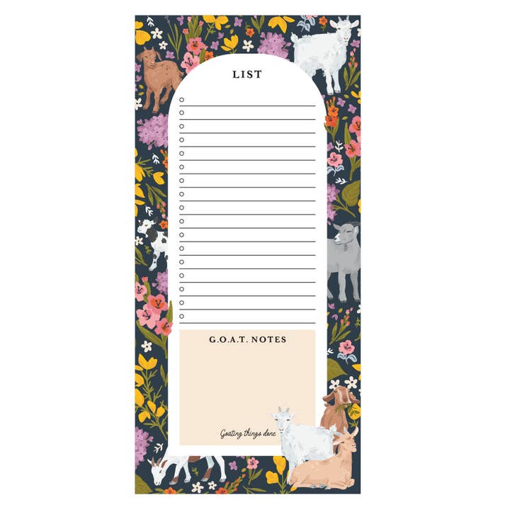 Goat Folk Floral 4x8.5" Market List Notepad for wholesale by Paper Farm Press