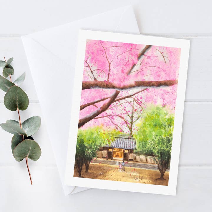 Zoee Xiao Artworks - Vendita all'ingrosso Biglietti di auguri generici - Biglietto d'auguri Japan Art Set di 6 — Biglietto di auguri con fiori di ciliegio di Kyoto