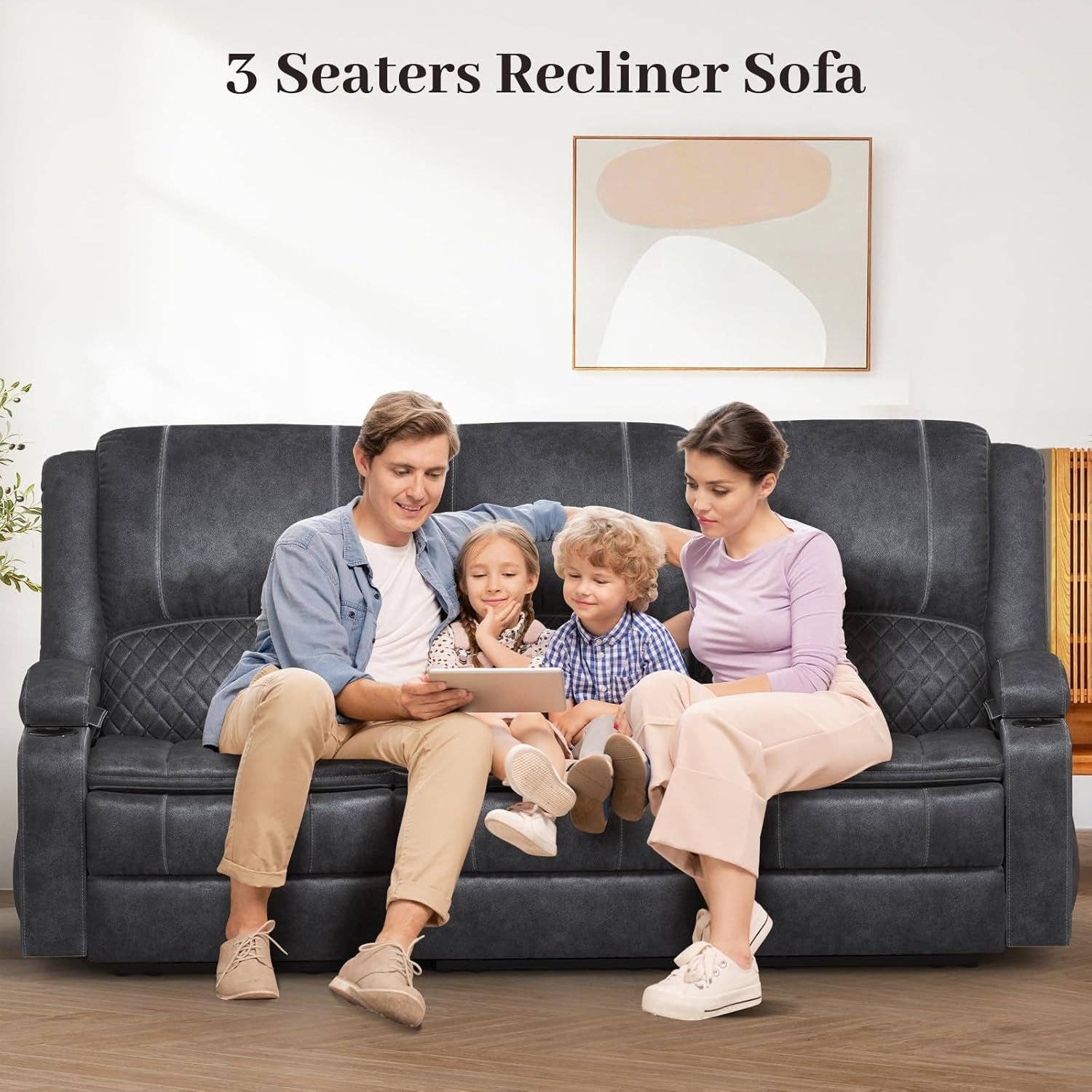 Grey Three Seater Manual Recliner Sofa Modern Living Room for wholesale on Faire8