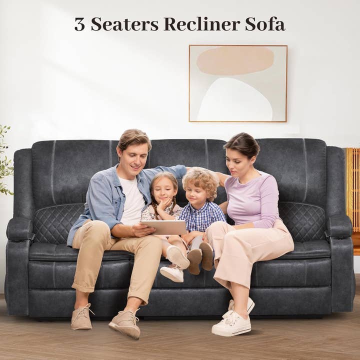 Grey Three Seater Manual Recliner Sofa Modern Living Room for wholesale on Faire8