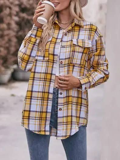 Yellow Casual Fashion Oversized Loose Plaid Shirt for wholesale by Lovesoft