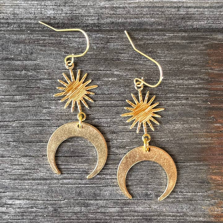 Sun + Moon Dainty Drops - Raw Brass Earring for wholesale by Be Like Missy
