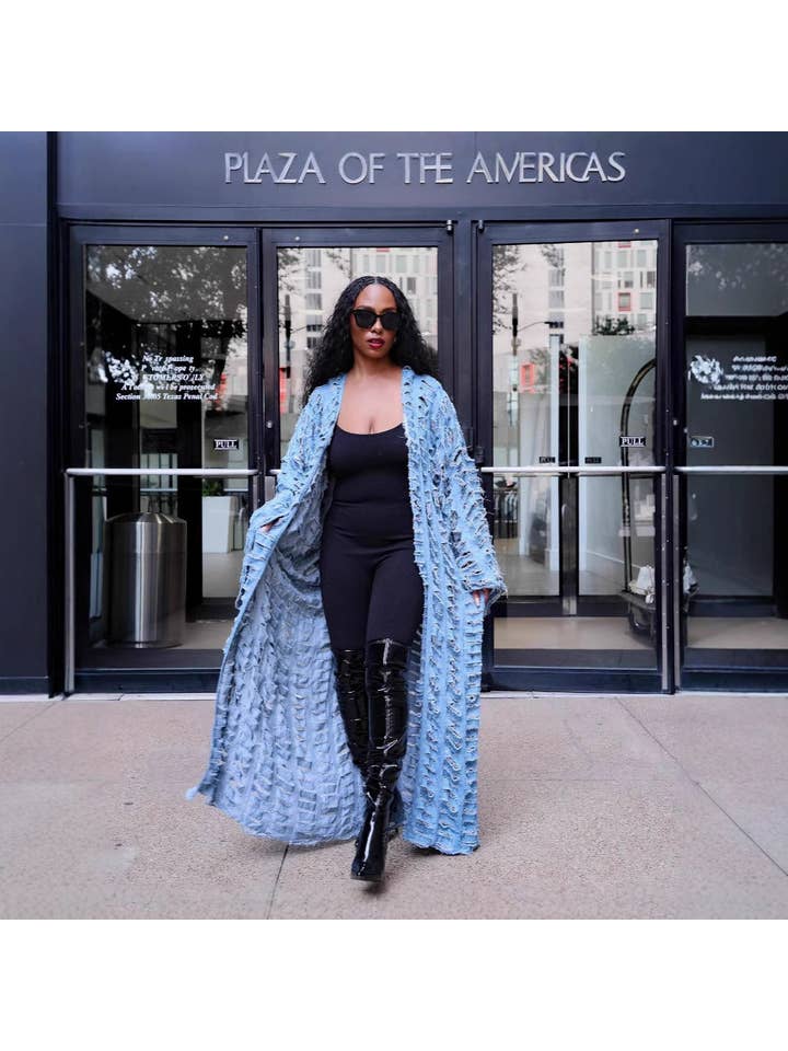 pinkblu02 - Wholesale Coat - Women's - Women Fashion Casual Ripped Tassel Long Sleeve Denim Coat