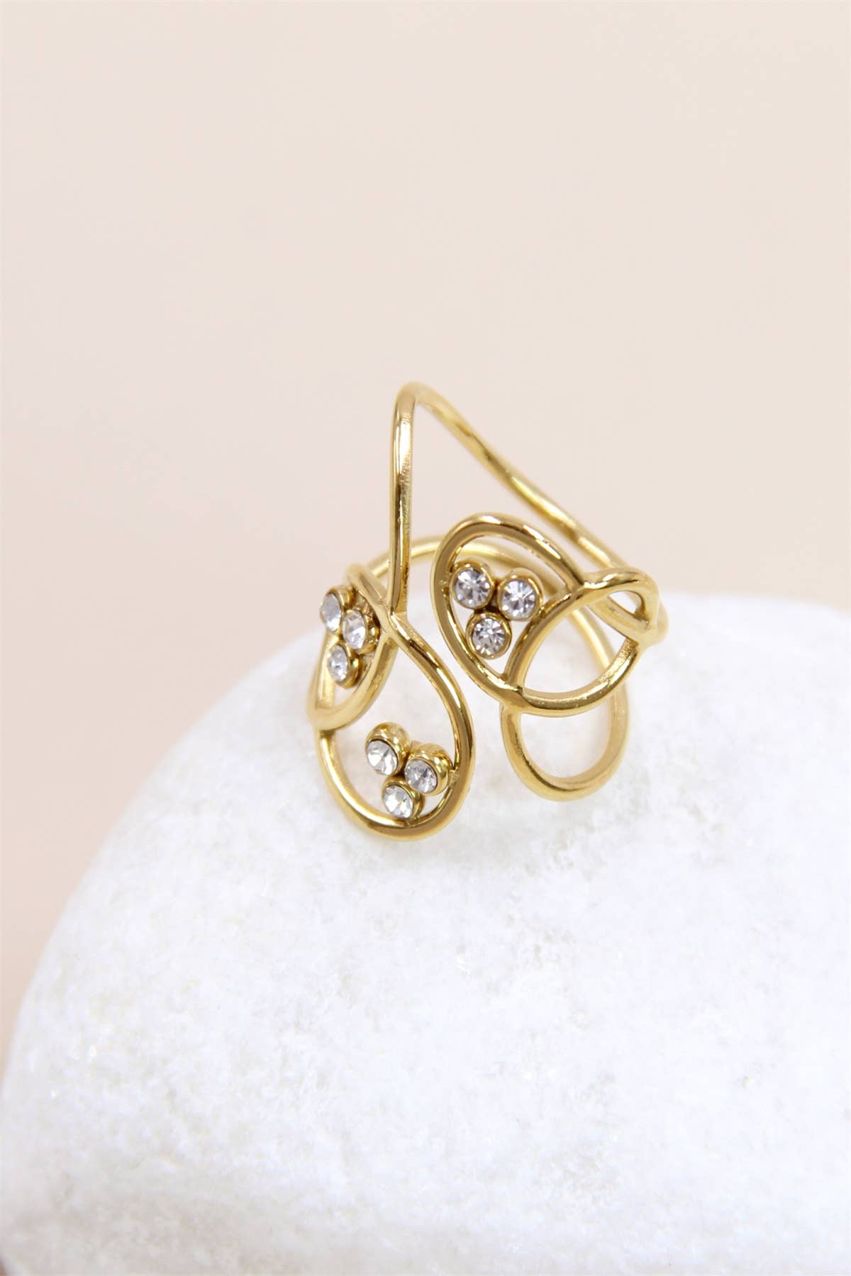 Förgylld Asymmetriskt rostfritt stålring med strass för wholesale på Faire1