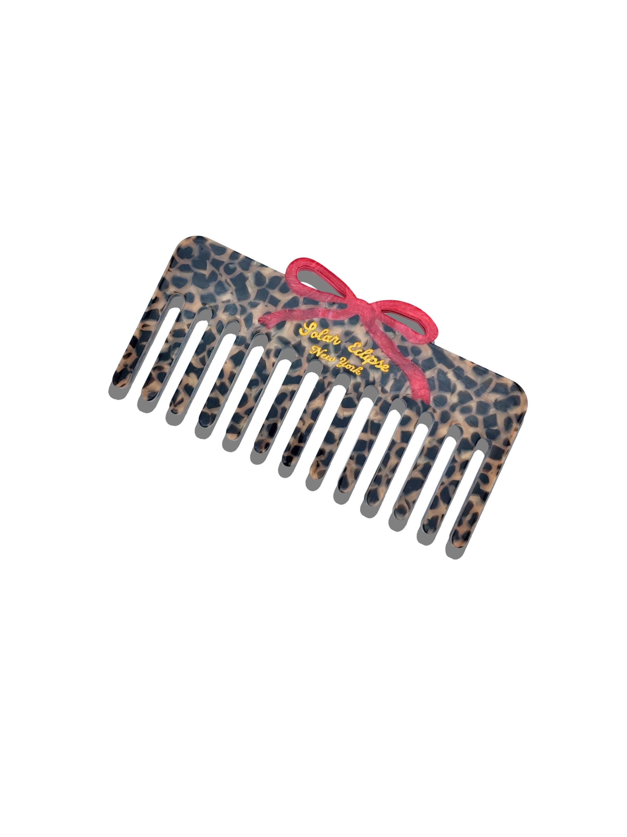 Solar Eclipse - Wholesale Hair Brush/Comb - Hand-Painted Leopard Bow Detangling Wide Tooth Hair Comb | Eco-Friendly0